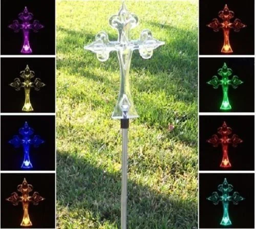 JAYXC HOME Set of 2 Cross Solar Garden Yard Landscape Path Stick LED Lights