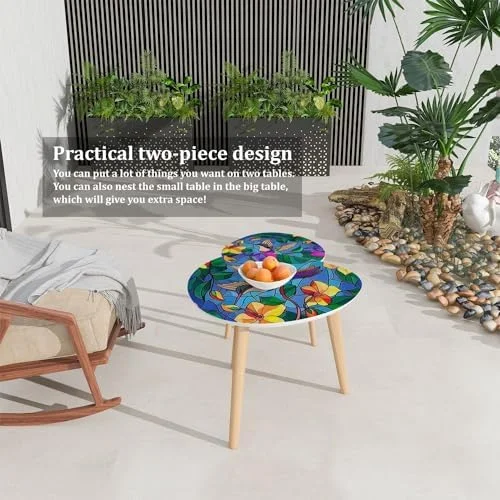 HYHBIBOOM Small Coffee Nesting  Abstract Stained Glass Mosaic Triangle End  Center   Modern   Room Bedroom Balcony