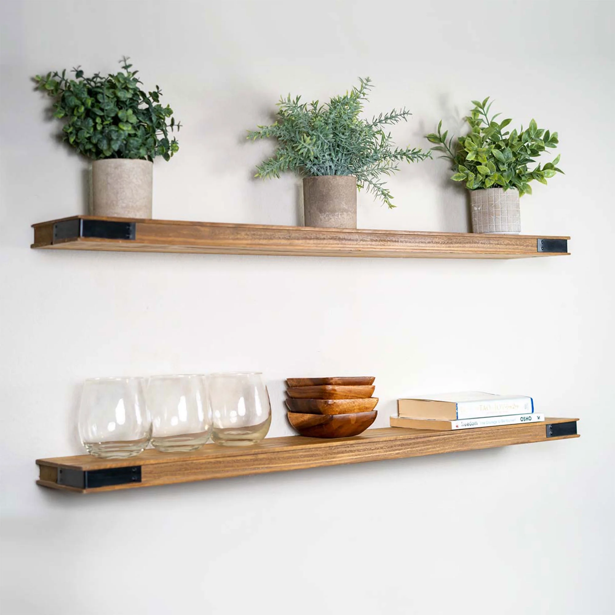Willow & Grace Johnny 36 Inch Floating Shelves, Light Walnut, Set of 2