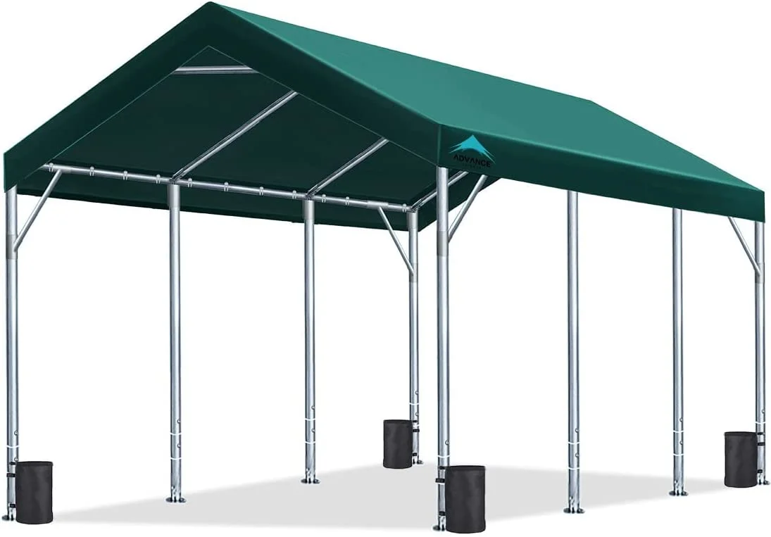 12x20 ft Heavy Duty Carport Car Canopy Garage Boat Shelter Party Tent, Adjustable Peak Height from 9.5ft to 11ft, Green