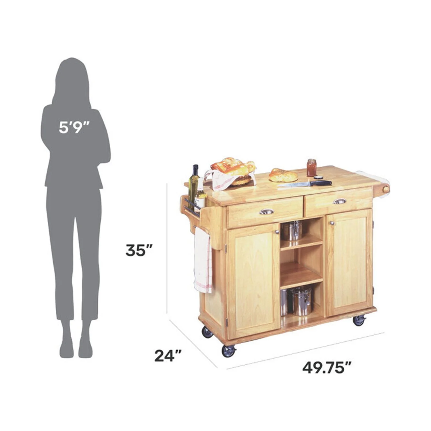 Homestock Farmhouse Fresh Brown Wood Kitchen Cart