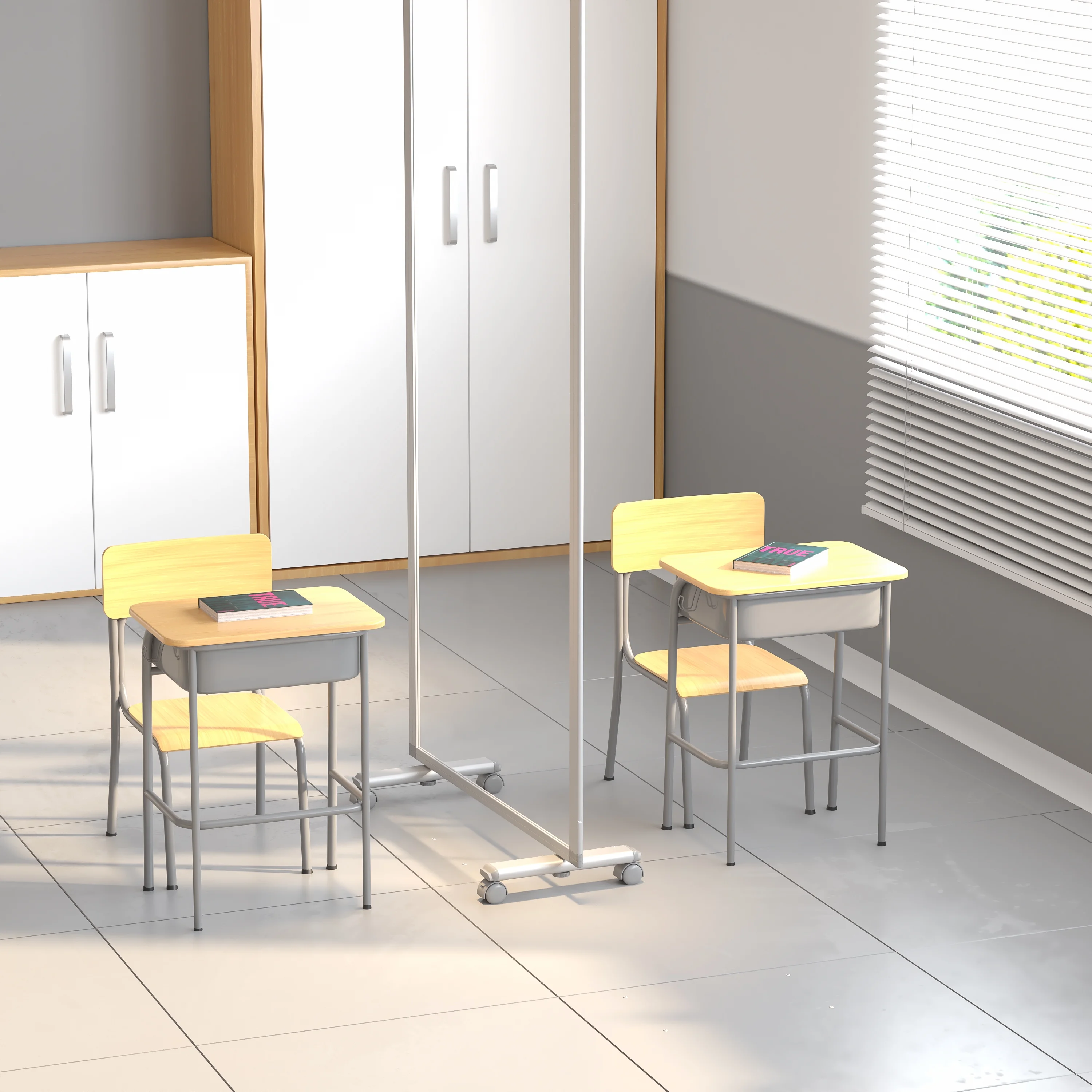 BizChair Transparent Acrylic Mobile Partition with Lockable Casters, 72