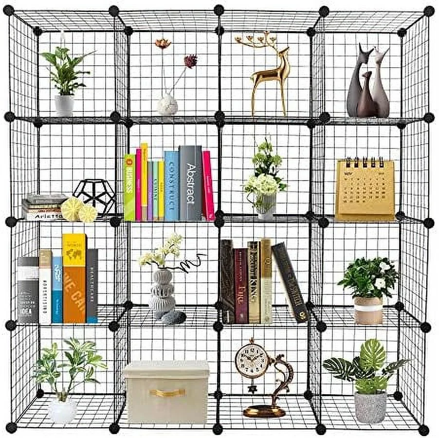 CHGBMN 16 Cubes Wire Cube  Organizer  Modular Closet Cabinet Stackable Cube Shelving Shelves Unit  Portable Plastic Bookshelf Bookcase for Bedroom Bathroom Living Room Office 14"x14&#