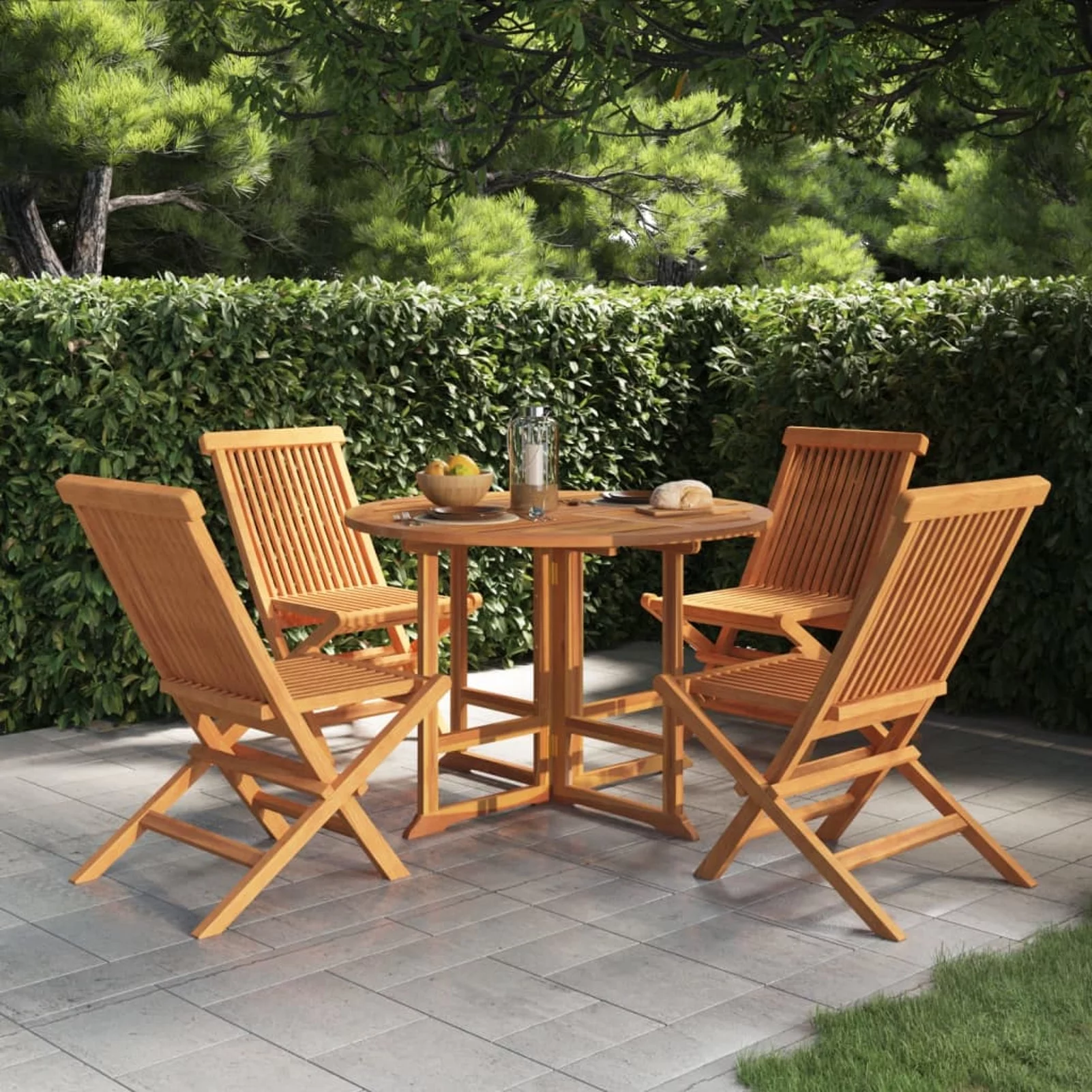 OWSOO 5 Piece Folding Patio Dining Set Solid Wood Teak