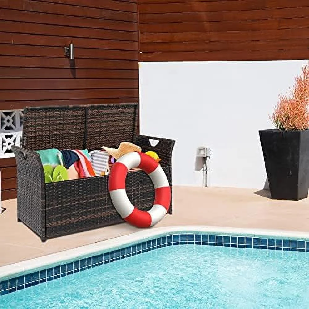 CHTYVC Outdoor  Box  Patio Rattan  Bench with Cushion for Backyard  Balcony  Poolside  Garden (Gray)