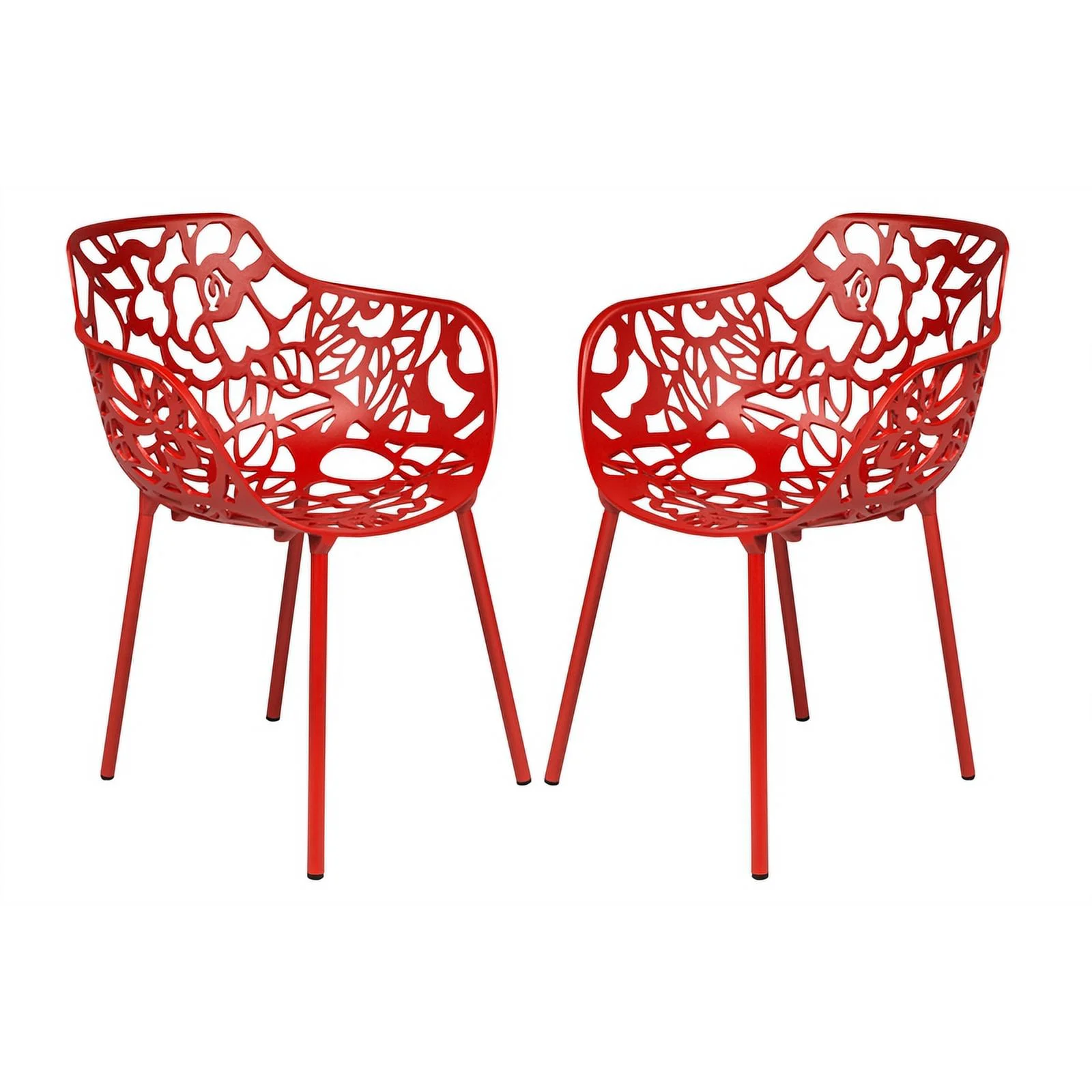 Afuera Living Modern Indoor Outdoor Aluminum Dining Armchair Red Set of 2