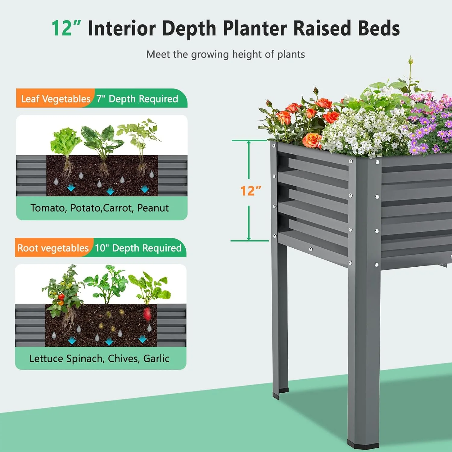 ABORON Galvanized Raised Garden Bed with Legs, 46×24×32in Large Metal Elevated Raised Planter Box with Glove for Backyard, Patio, Balcony
