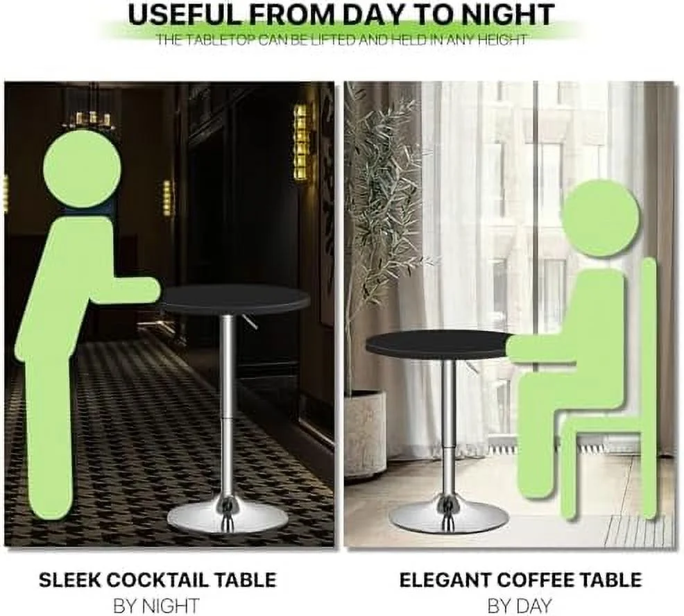 xrboomlife 23.5'' Round Adjustable Height Wood  Pub Table Adjustable Range 27.5"-36" Living Room Dining Room  Cocktail Table (White Black)