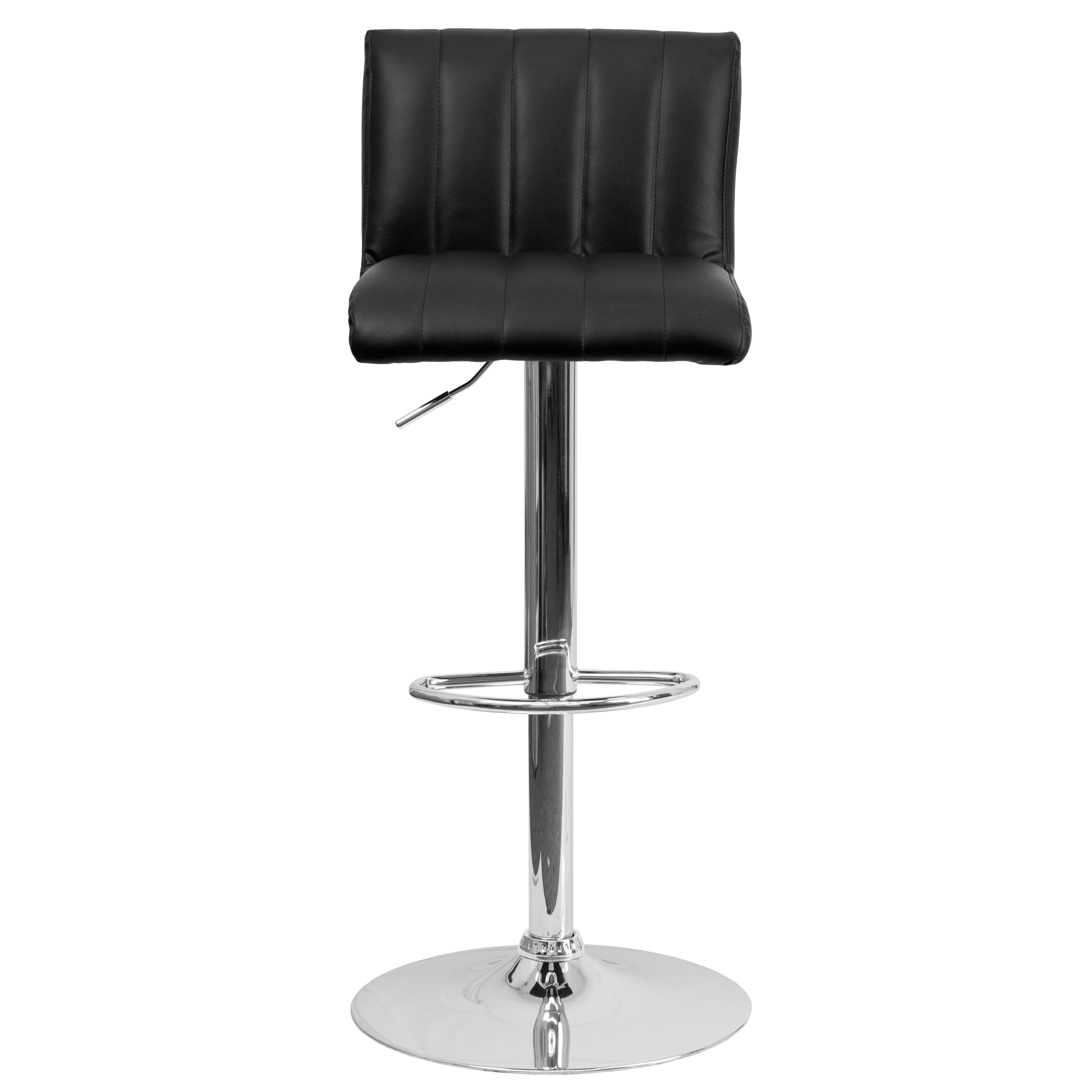 Emma + Oliver Black Vinyl Adjustable Height Vertical Stitch Back/Seat Barstool