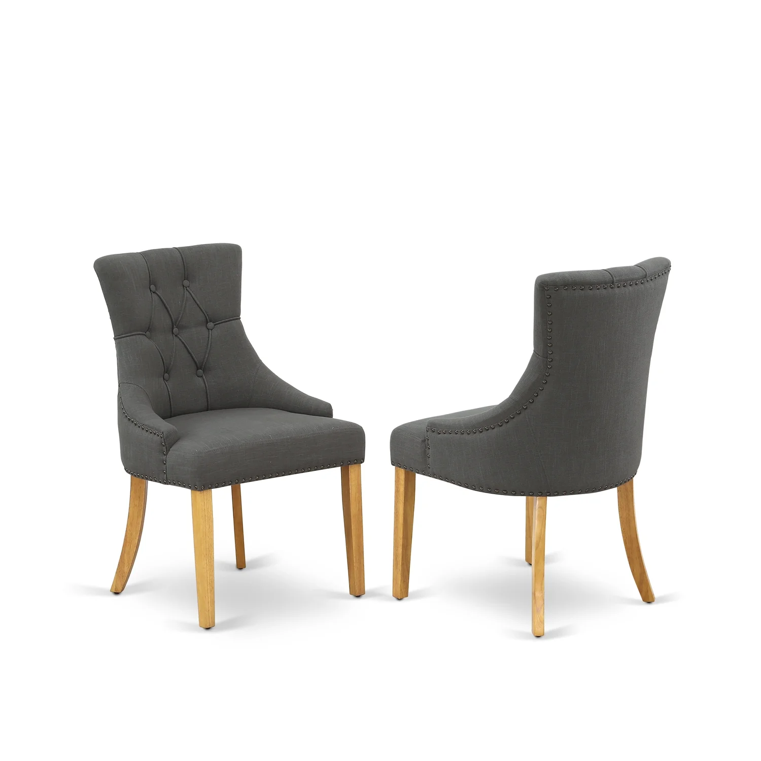 HomeStock Lakefront Luxury 5Pc Dining Set Includes An Oval Dinette Table With Butterfly Leaf And Four Parson Chairs With Dark Gotham Grey Fabric, Oak Finish