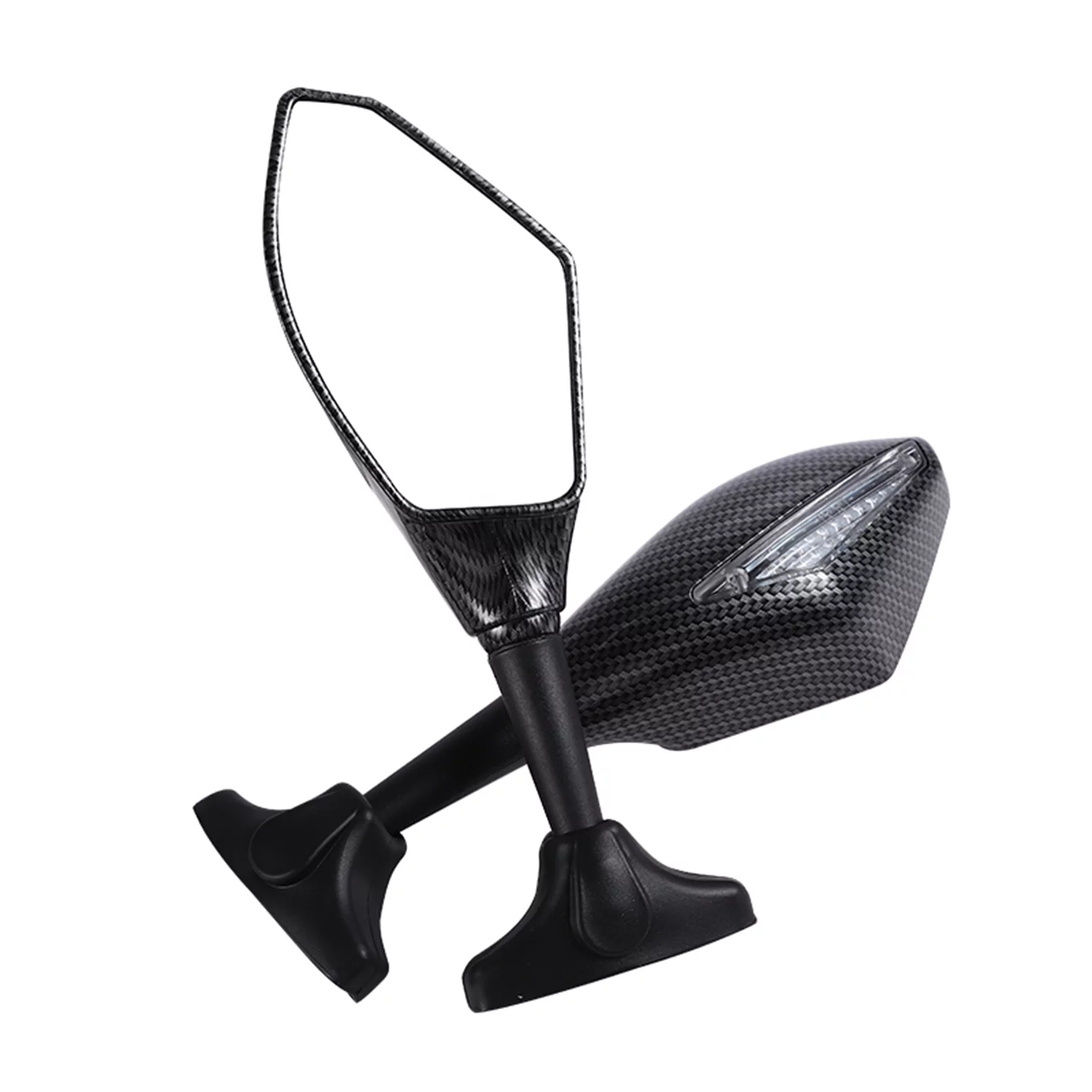Dcenta Universal Motorcycle Rearview Mirrors  with Lights Flat Mirror Carbon Fiber Grain Modified Reversing Reflector Side View Mirrors