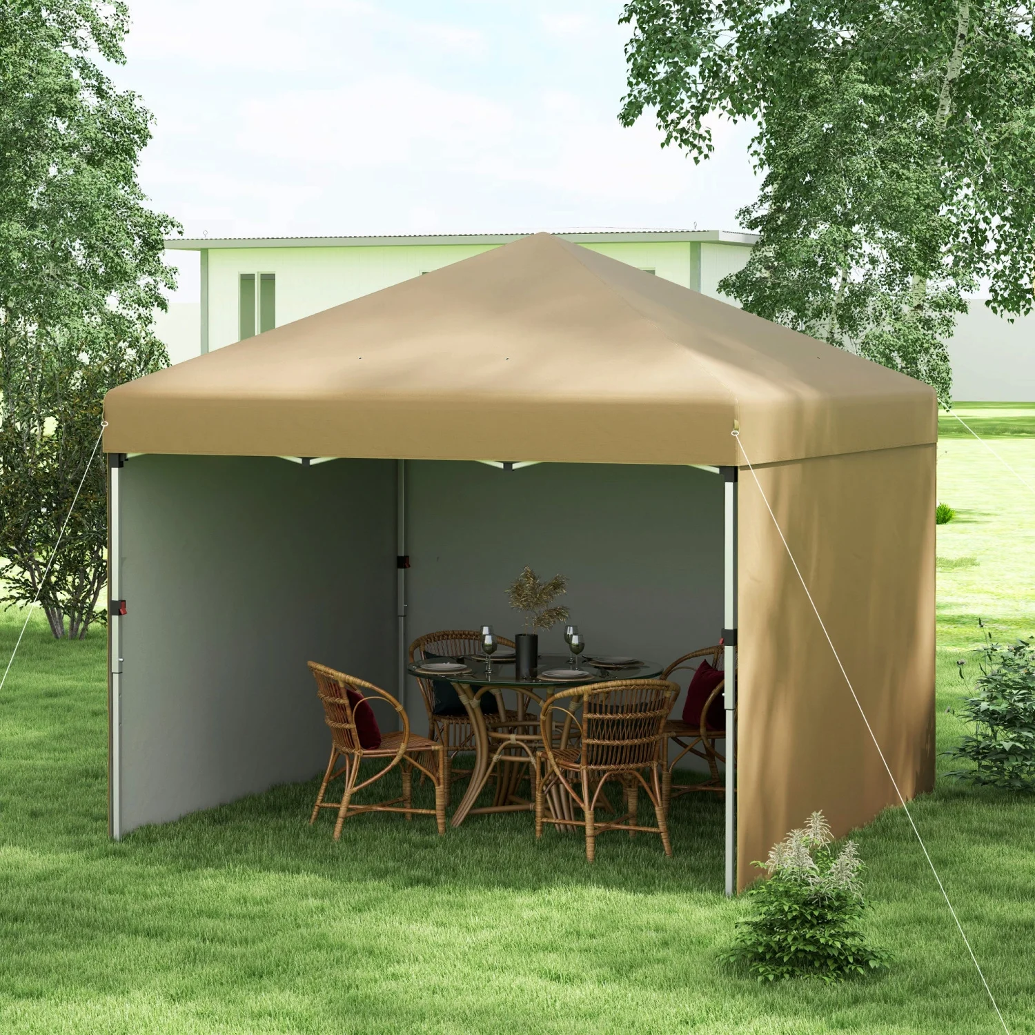 ZJbiubiuHome 10‘ x 10‘ Pop Up Canopy Tent with 3 Sidewalls  Leg Weight Bags and Carry Bag  Height Adjustable  Instant Party Tent Event Shelter Gazebo for Garden  Patio  Beige