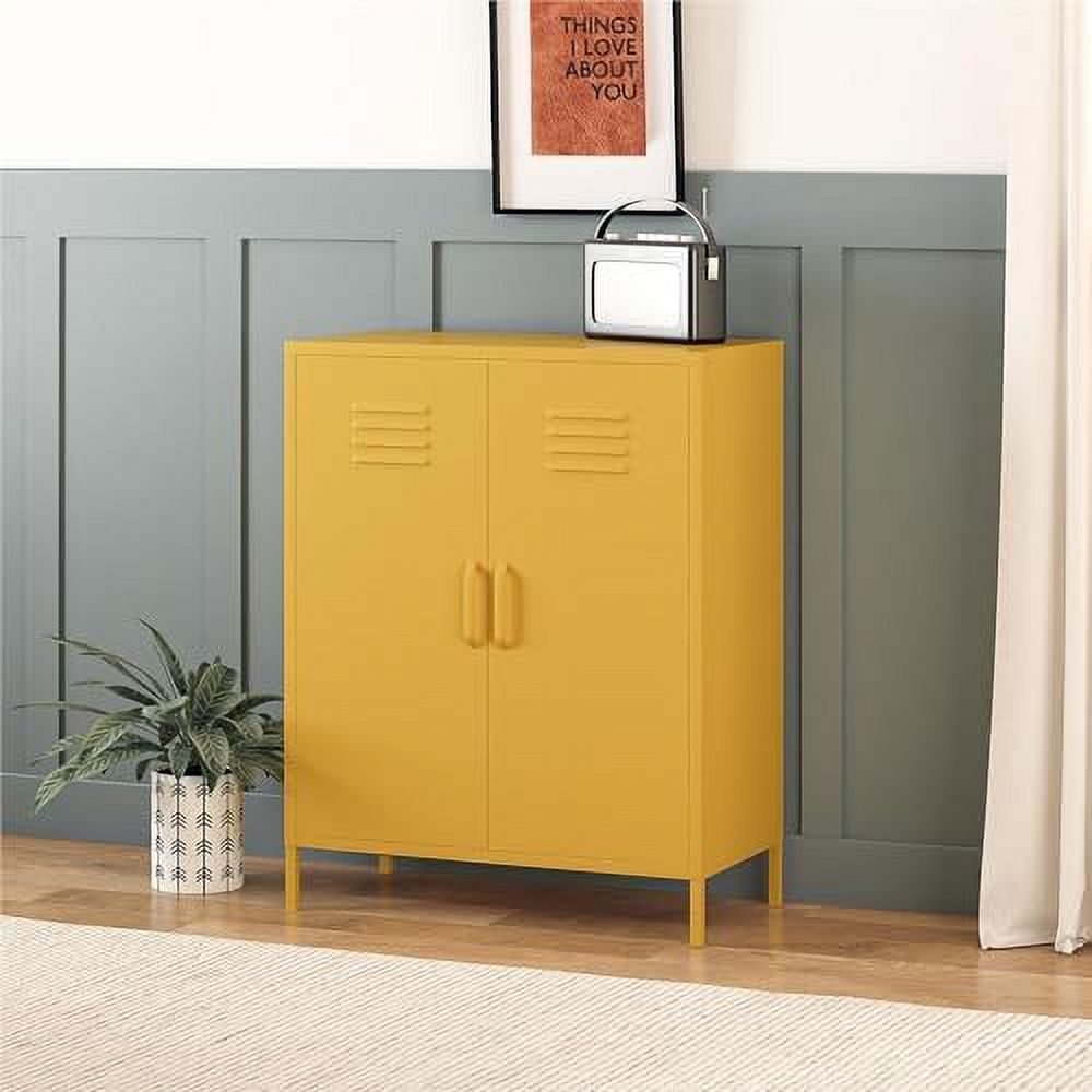 xrboomlife Shadwick 2 Door Metal Locker Style Accent  Cabinet  Mustard Yellow