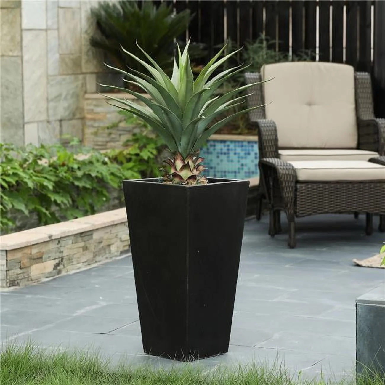 LuxenHome Black MgO 24.2in. H Tall Tapered Planter