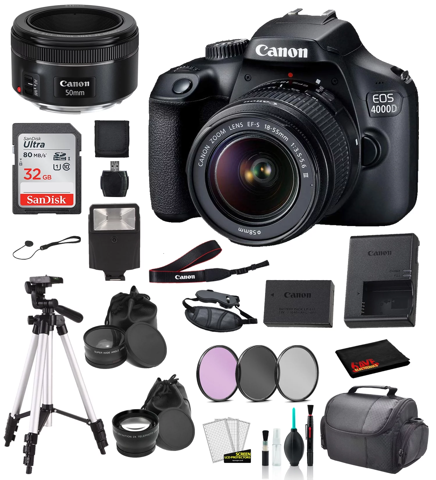 Canon EOS 4000D EF-S 18-55mm and EF 50mm f/1.8 STM Lens Bundle