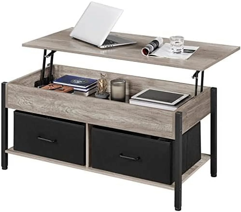 TJCGDTY Lift Top Coffee Table with  and 2 Fabric Baskets  41.5 Inch Wooden Raisable Top Coffee Table for Living Room & Office  Rustic Brown