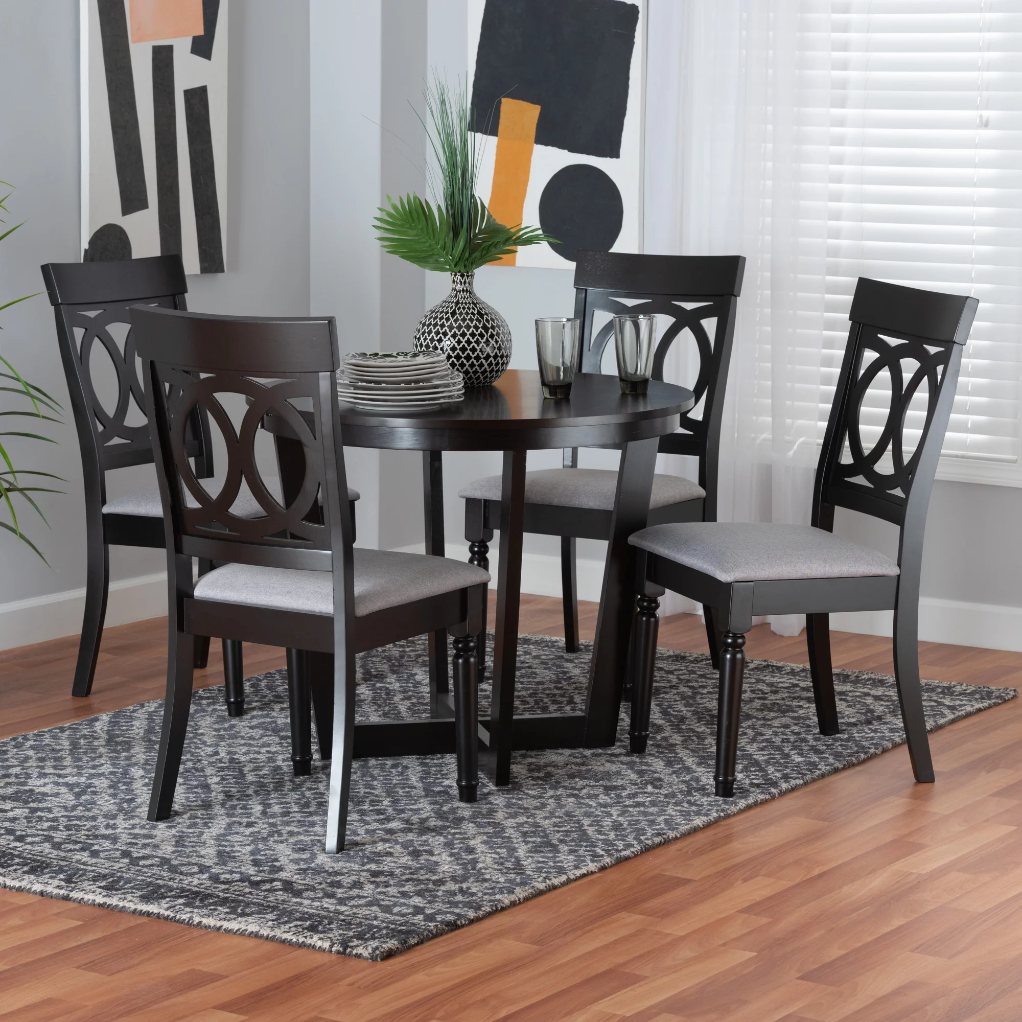 Baxton Studio Estelle Modern Grey Fabric and Dark Brown Finished Wood 5-Piece Dining Set