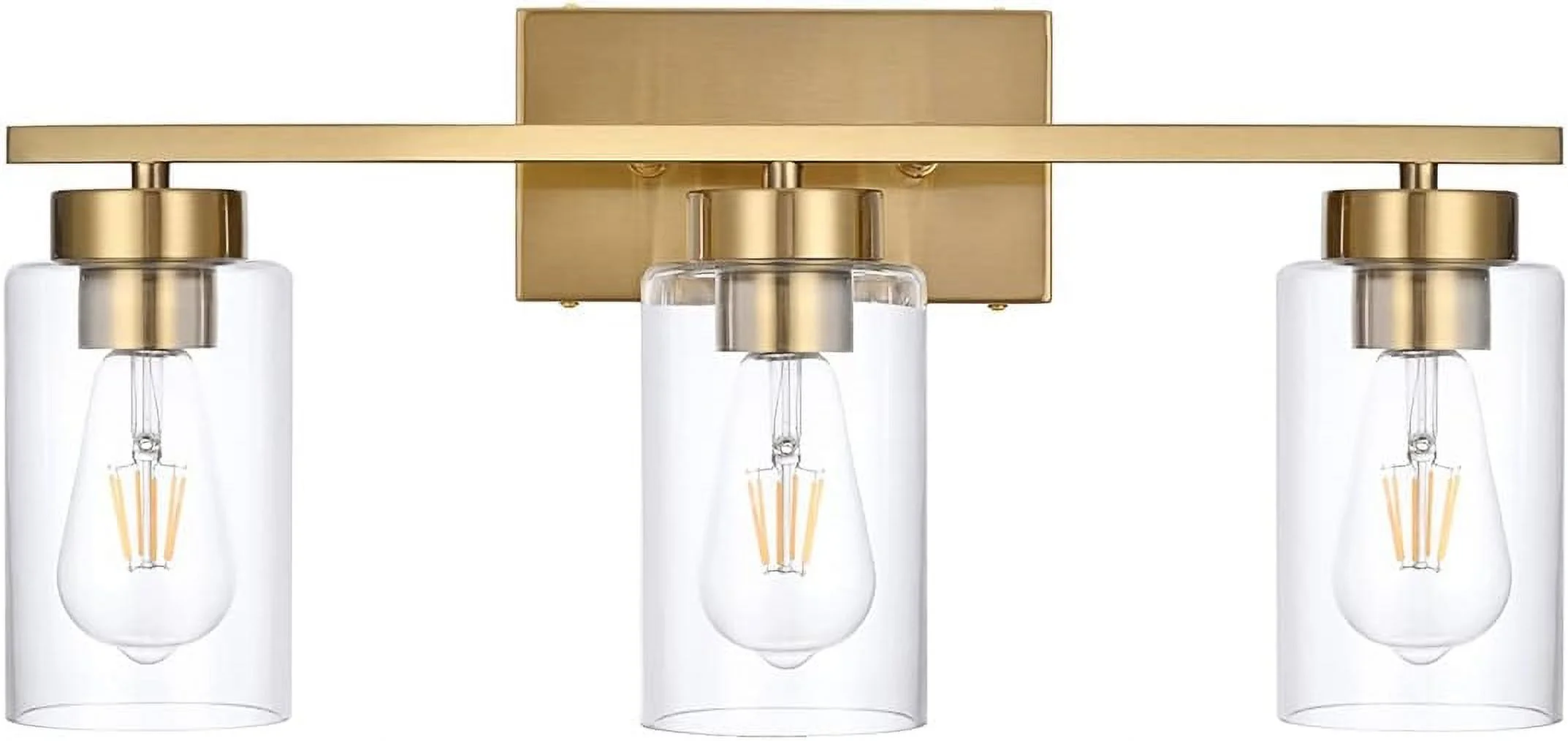YOUB 3 Light Bathroom Vanity Light Fixtures, Brushed Brass Modern Wall Lights with Clear Glass Shade, Vintage Wall Sconce Lighting for Living Room, Mirror, Bedroom, Hallway (Gold, 3-Lights)