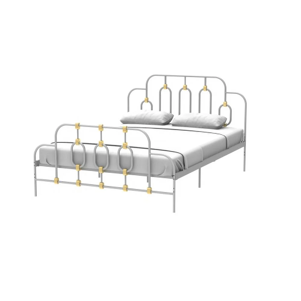 Ola Metal Bed, White with Gold Details, Full