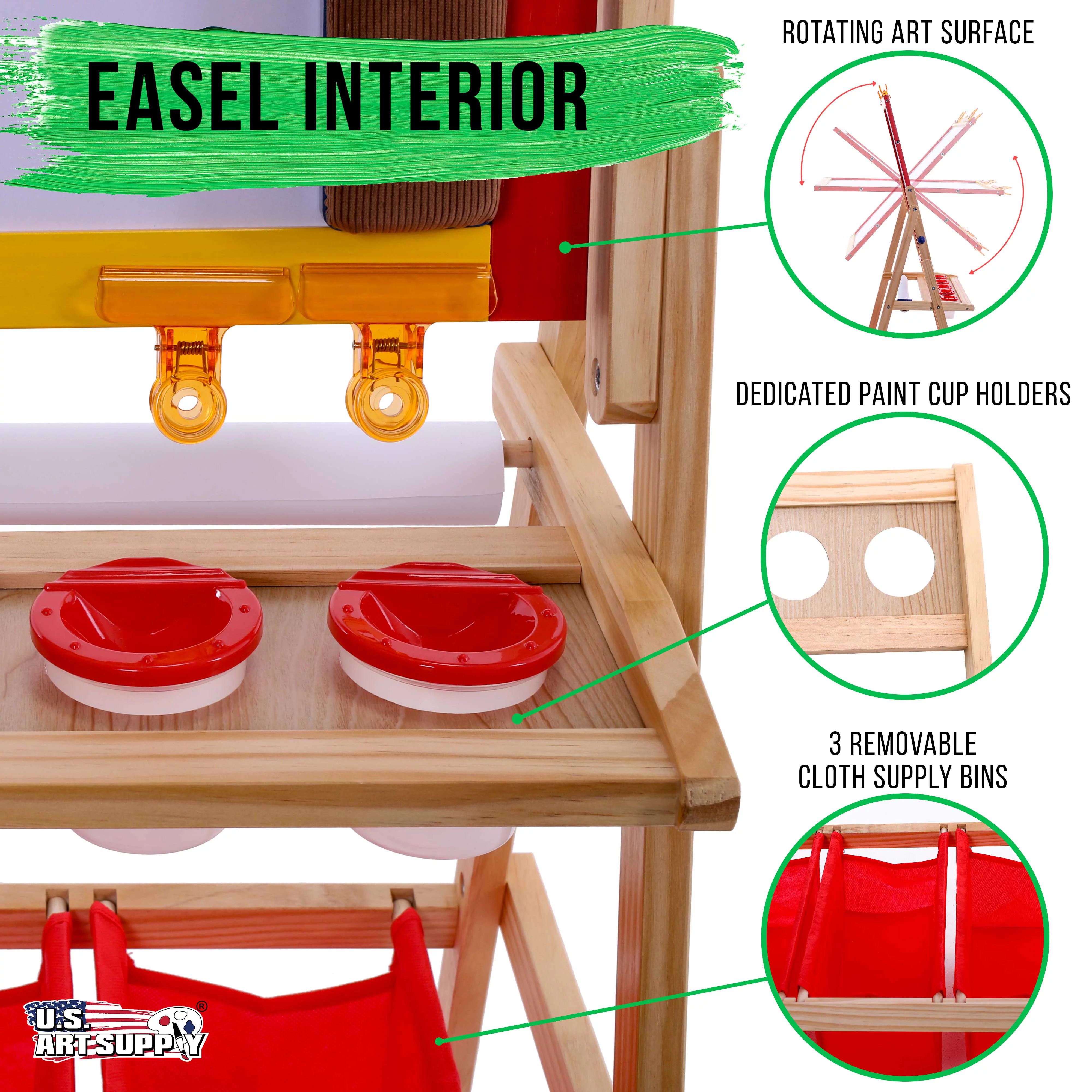 US Art Supply Children's Paint & Drawing Kids Art Easel Flip-Over Chalk & Dry Erase Board Bins