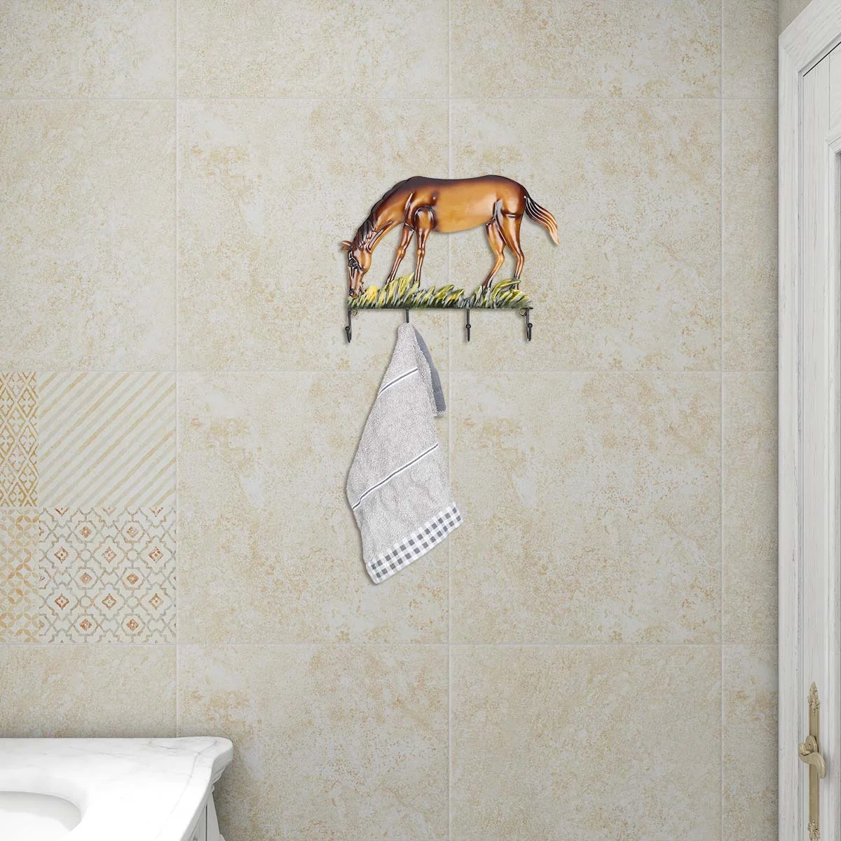 Tooarts Furnishing articles, Screws XIXIAN with Hook 4 fangzi 4 Wall Coat Hanger Horse Design Kedelak Furnishing Hat Included Vintage JOYID Decorative Articles 4 Hooks 4 4 YUBZ Key , Mounted Iron