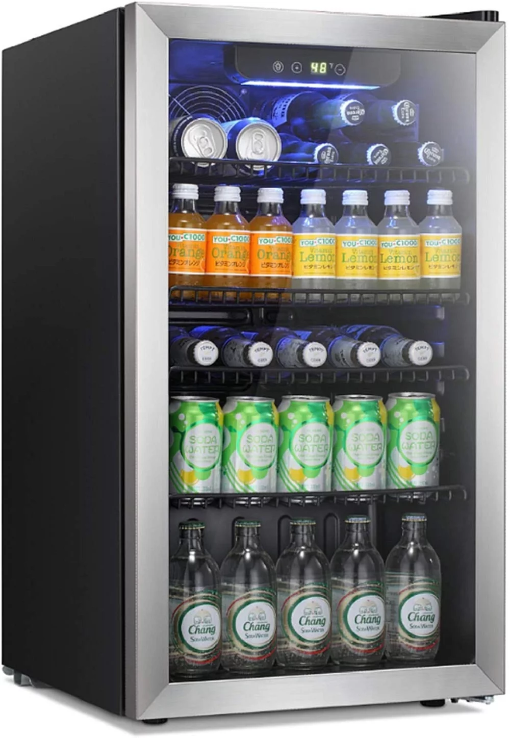 YUKOOL 3.2 cu.ft Beverage Refrigerator Cooler, Drink Dispenser with Glass Door (Silver)