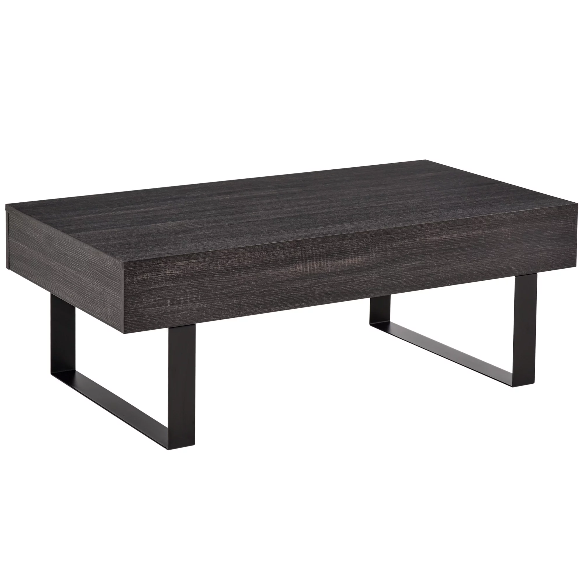 HomCom Industrial Coffee Table with Storage Drawer & Solid Metal Frame, Dark Grey