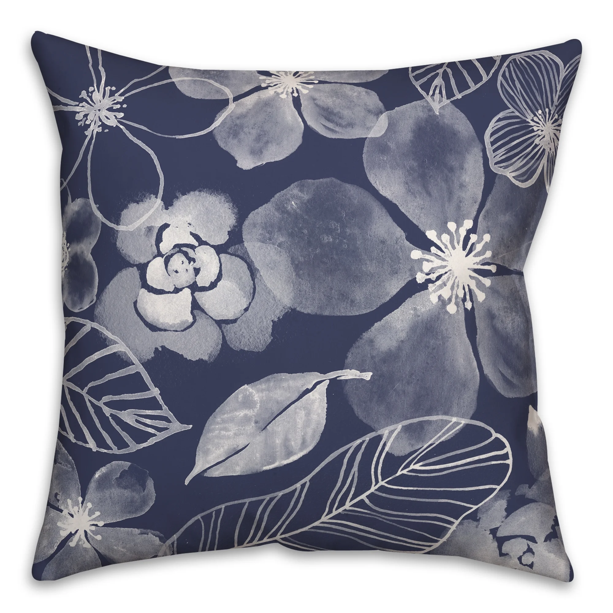 Creative Products Navy Watercolor Flowers 18 x 18 Indoor / Outdoor Pillow