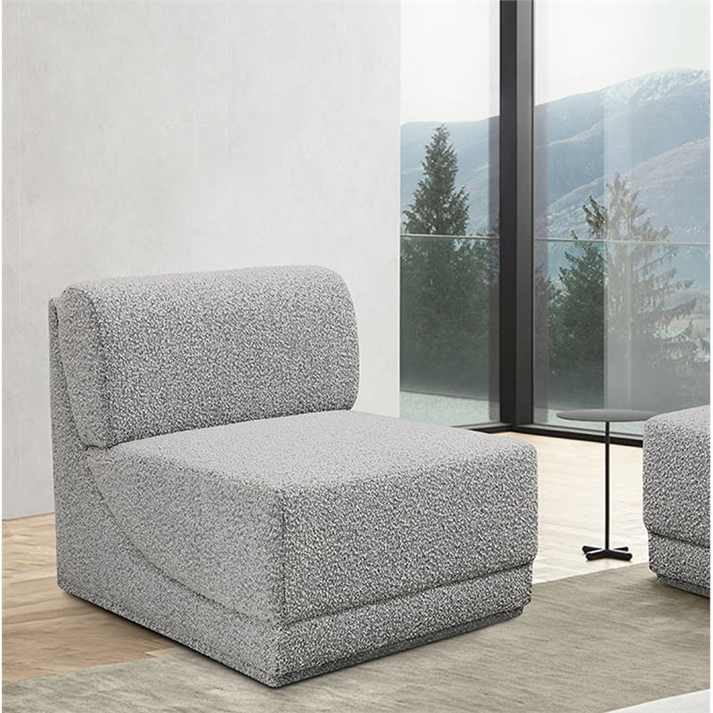 Meridian Furniture Ollie Grey Boucle Fabric Armless