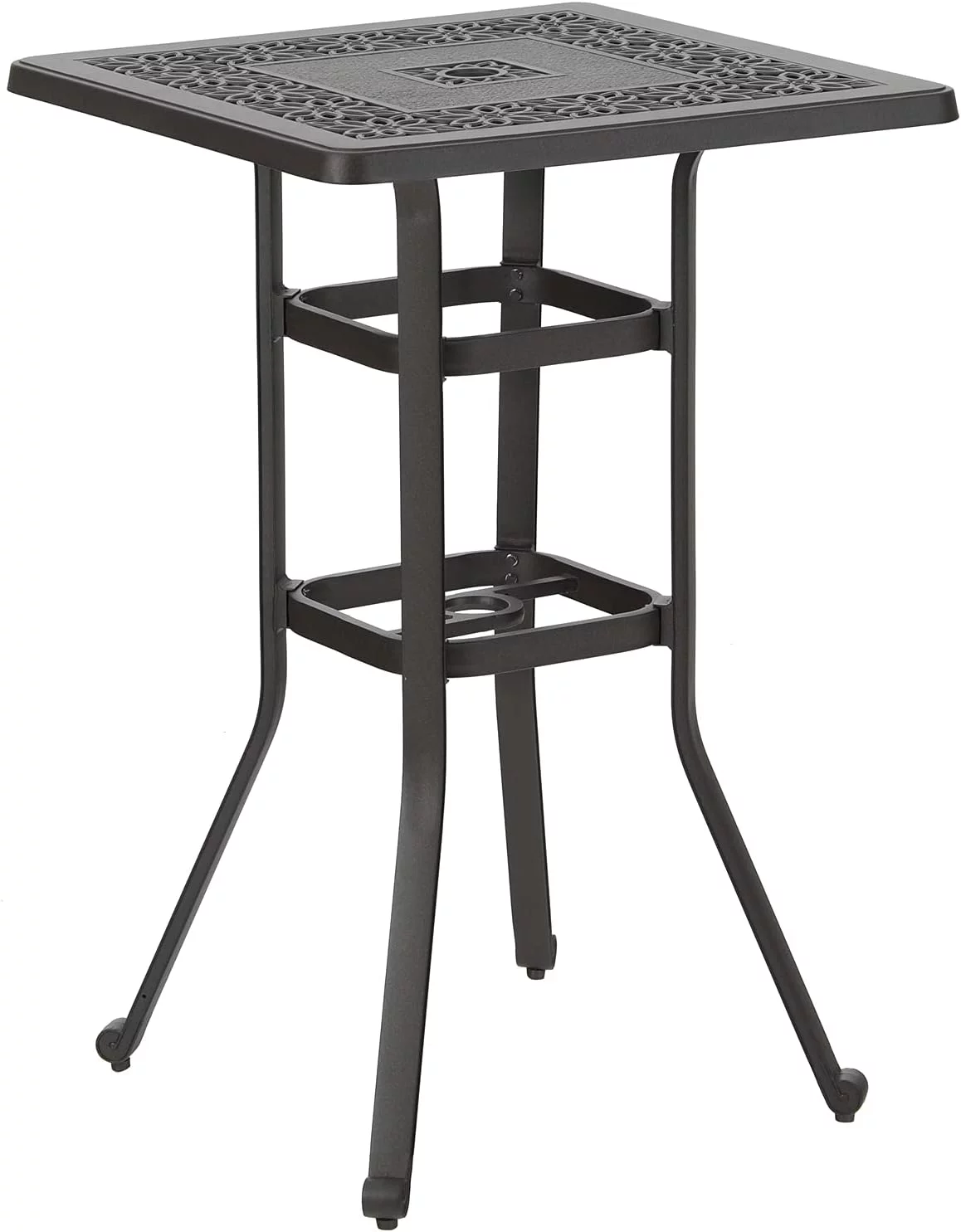 Square Cast Aluminum Bar Height Patio Table, Outdoor 42” Height Table With 1.75” Umbrella Hole For Bistro,Backyard Poolside,Brown