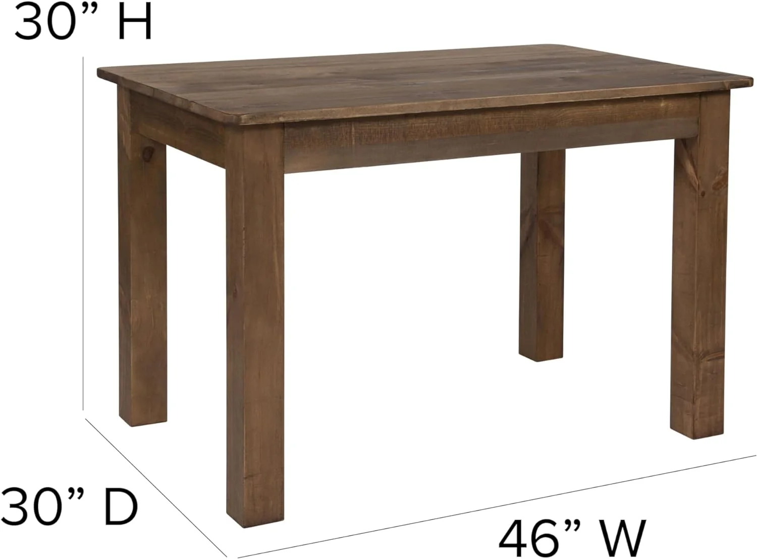 Rustic Brown Solid Wood Dining Table, Kitchen Table With Square Legs, Farmhouse Dining Table, 46
