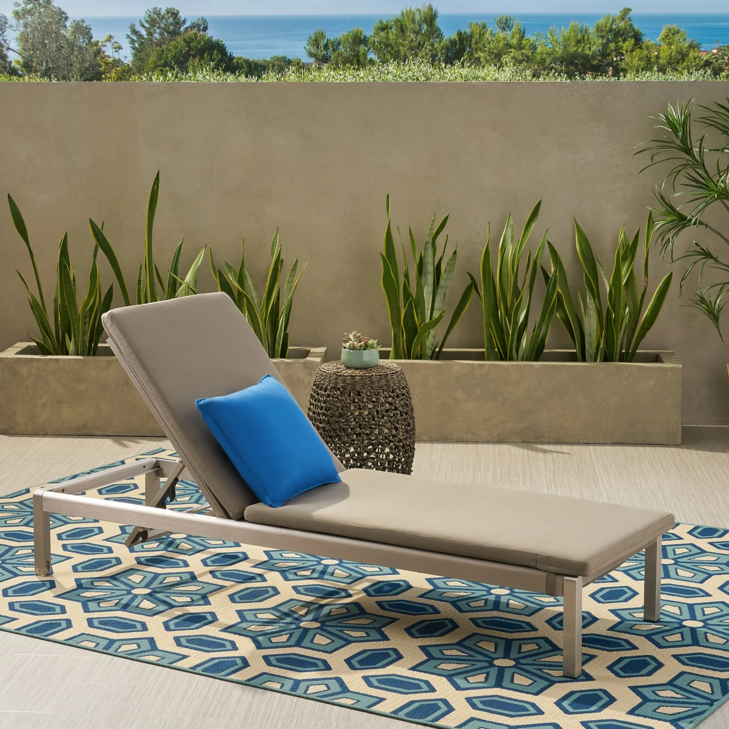 Christopher Knight Home Cape Coral Outdoor Mesh and Aluminum Chaise Lounge with Cushion by
