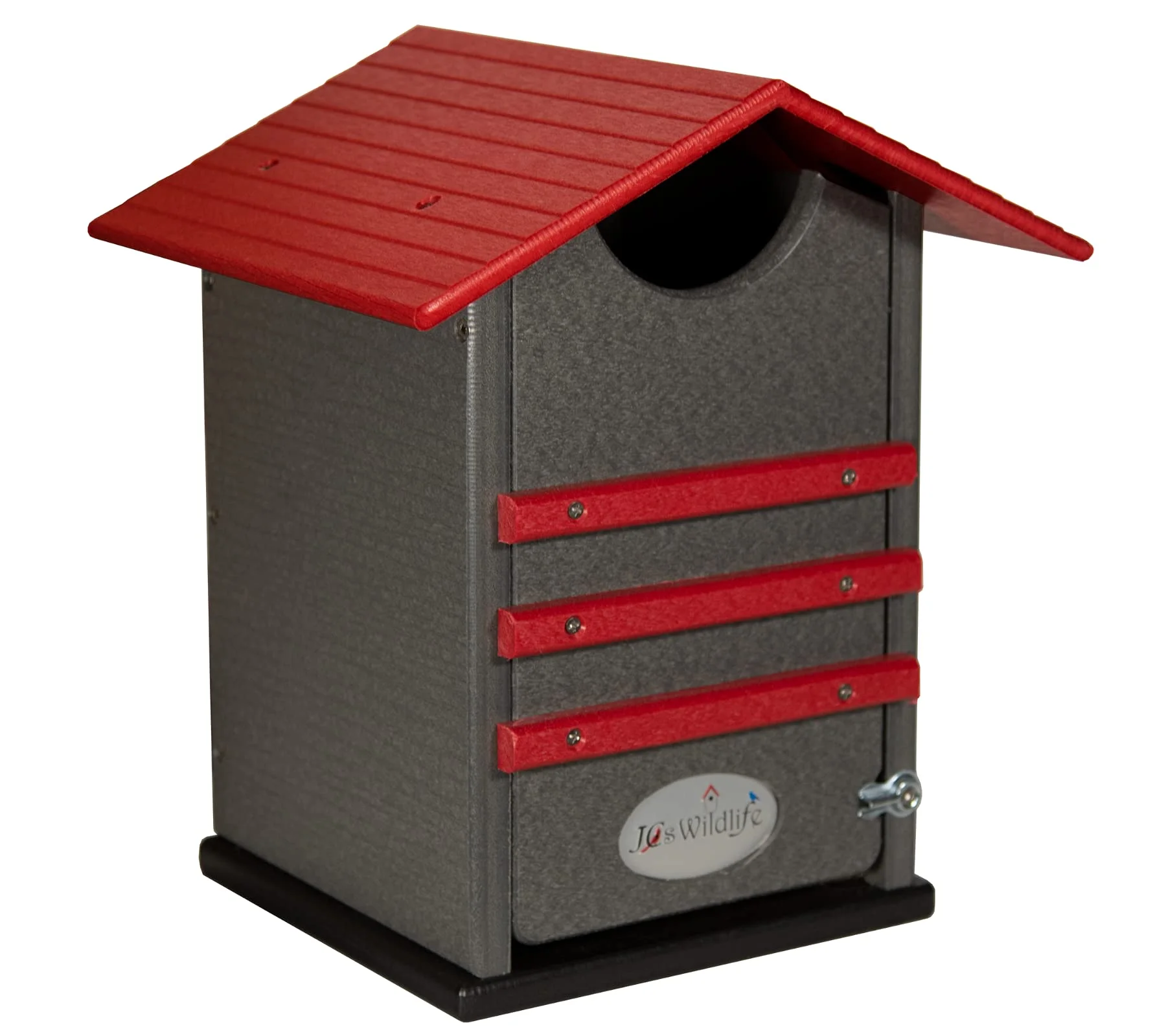 JCs Wildlife Cardinal Red and Gray Ultimate Poly Screech Owl Nesting Box - Great for Saw-Whet Owls and Kestrels Too - Clean Out Door Makes Cleaning Easy