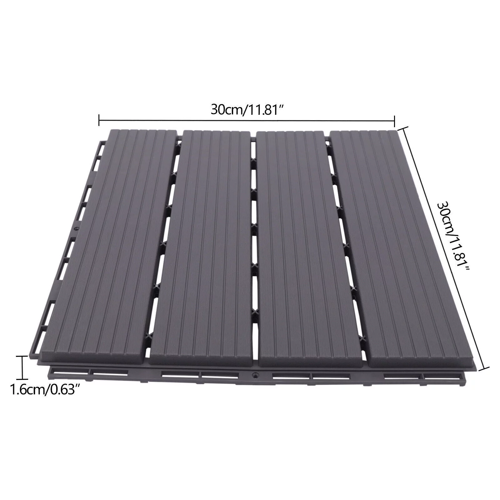 22X Plastic Interlocking Decking Tiles -Deck Tiles, In/Outdoor Patio 12''x12''