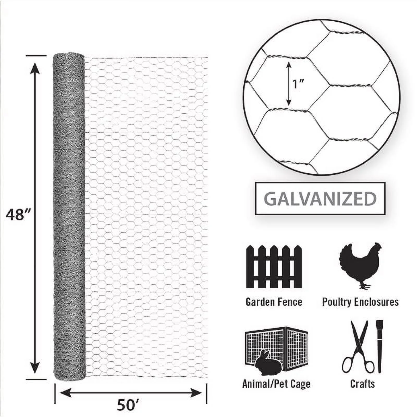 Garden Zone 48 in. H x 50 ft. L 20 Ga. Silver Poultry Netting