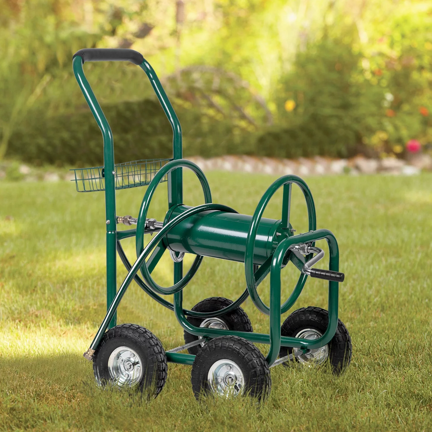 YRLLENSDAN Garden Hose Reel Cart with Wheels,  metal hose reel Holds 300-Feet of 5/8
