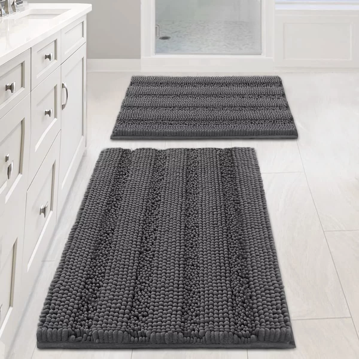 KKEATOY 2 Piece Bathroom Rugs Sets，Extra Soft and Absorbent Chenille Washable Bathroom Rug Set，20