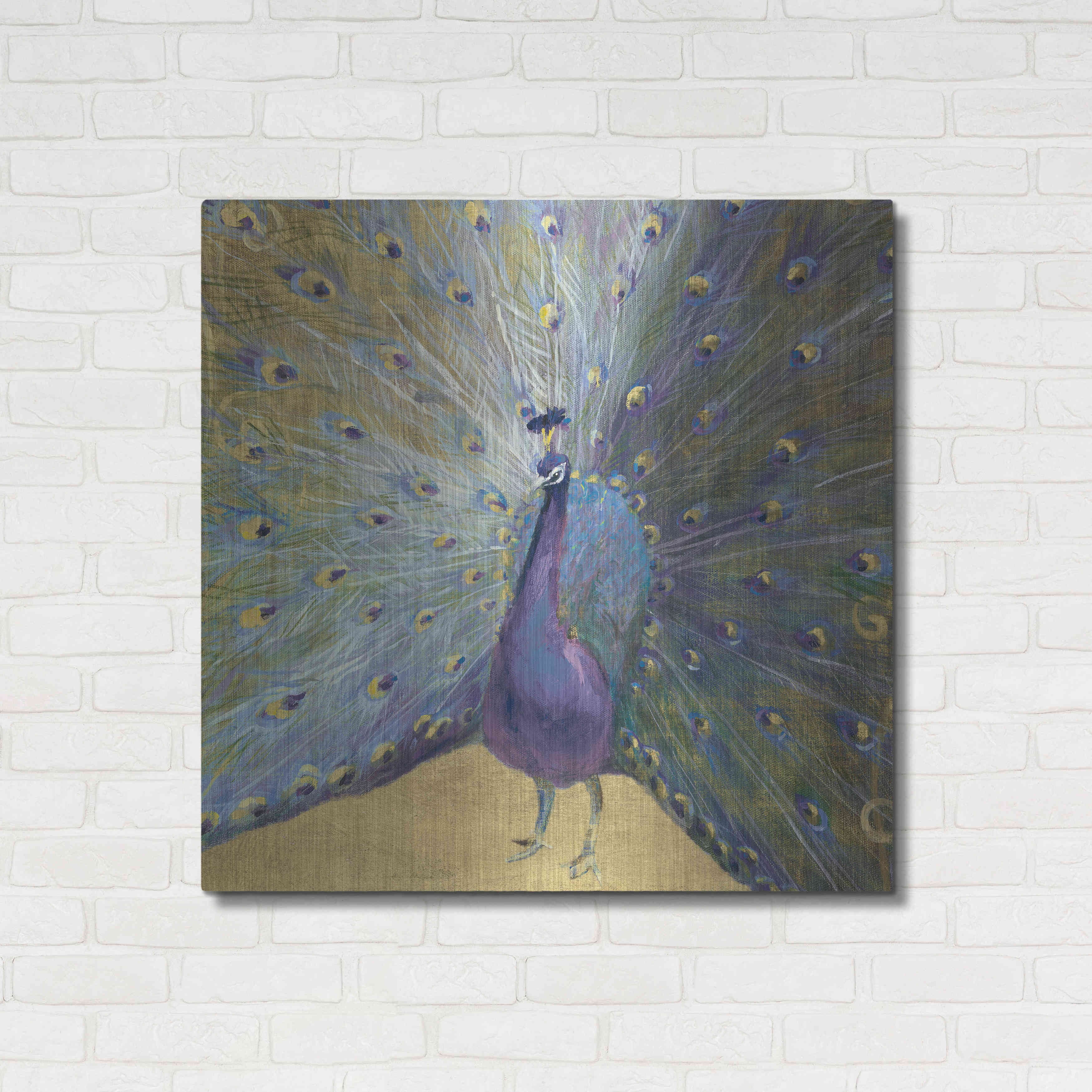 Luxe Metal Art 'Purple And Gold Peacock' by Danhui Nai, Metal Wall Art, 36