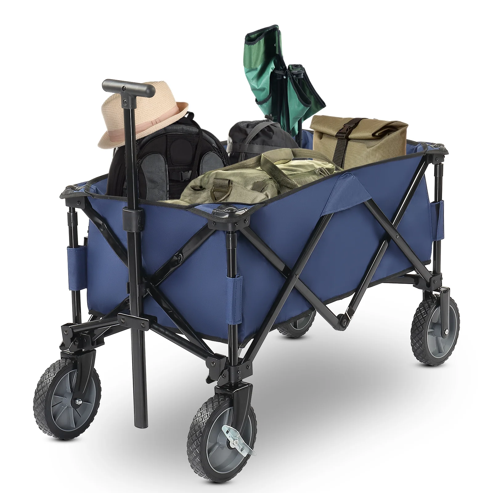 Collapsible Blue Outdoor Wagon with All-Terrain Wheels and Handle for Easy Transport
