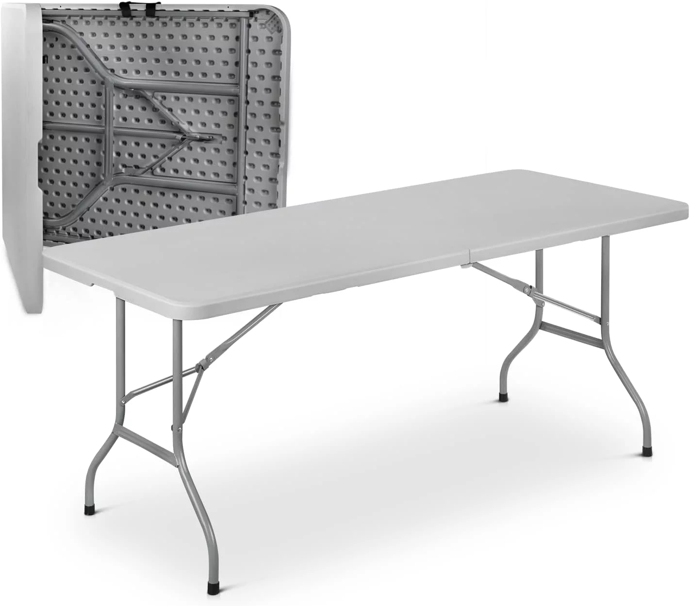 Table 6ft Indoor Outdoor Rectangle Heavy Duty Foldable Table with Handle for Parties Backyard Events Grey