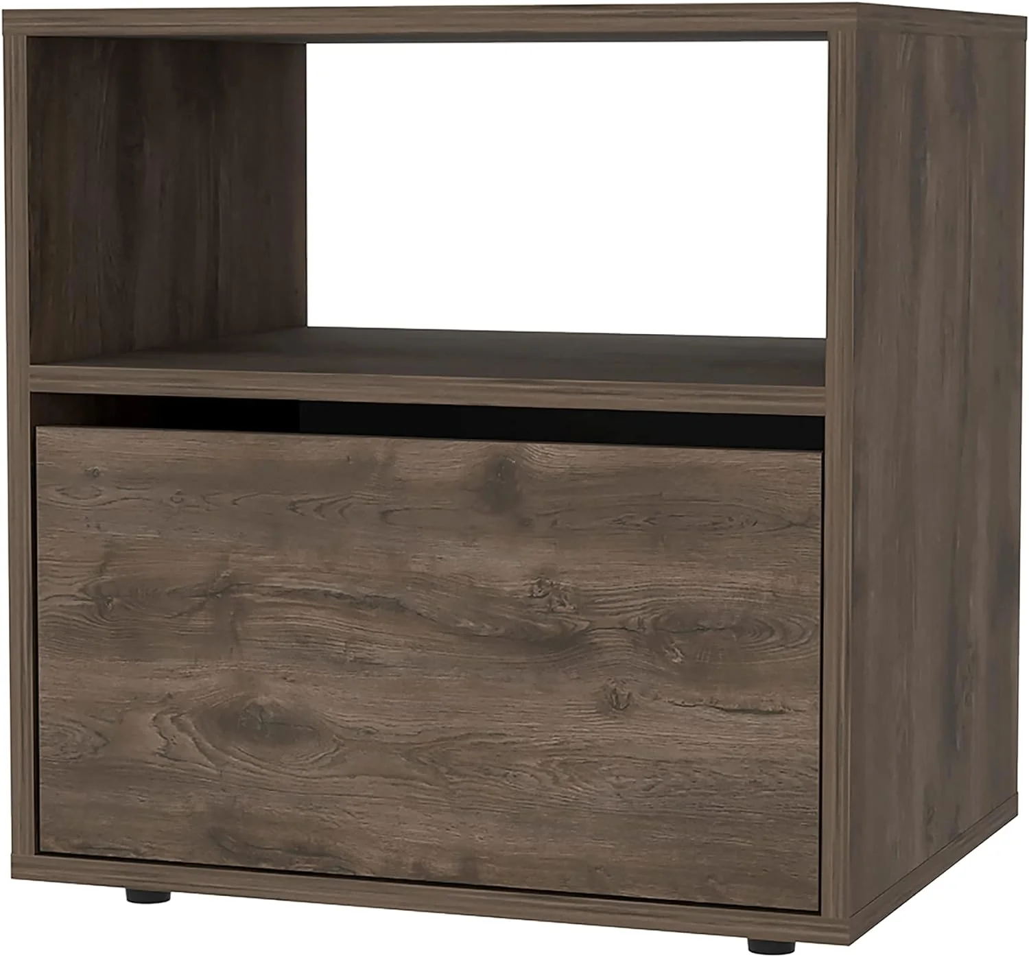 Nightstand with Open Shelf and Cabinet, Dark Brown