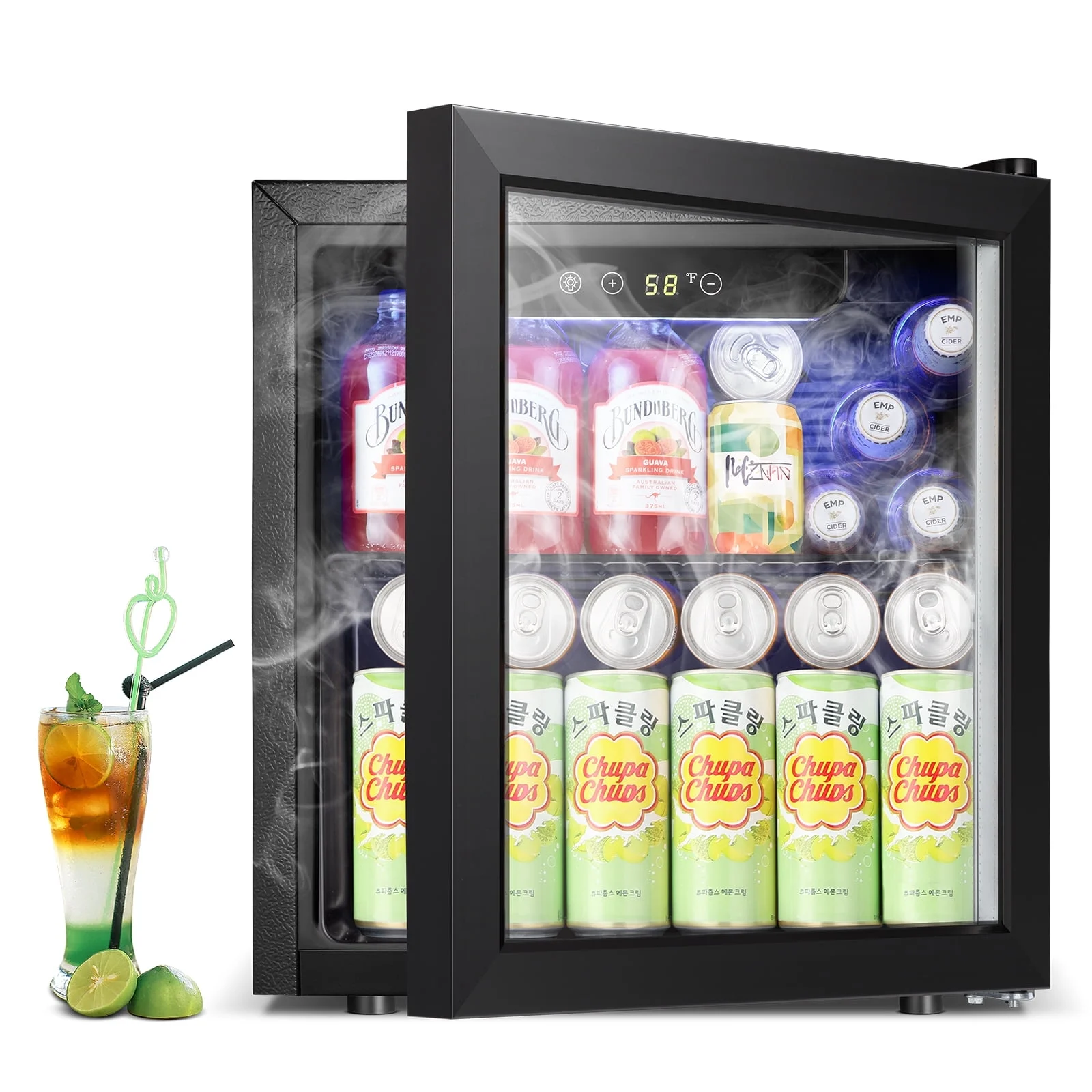 Besttey 1.3 Cubic Feet Clear Glass Door Mini Beverage Cooler - 12 Bottle/48 Can Large Capacity, First Choice for Home/Bar/Office
