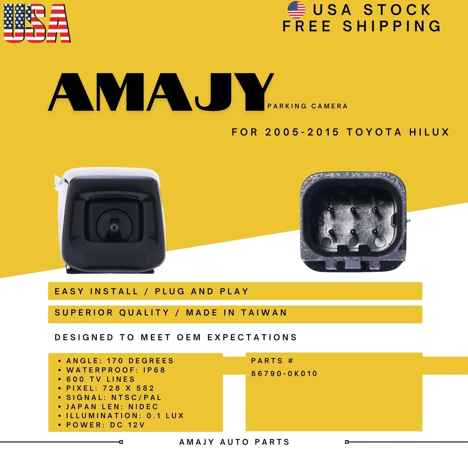 Backup Camera Replaces for 05-15 Toyota HILUX 86790-0K010