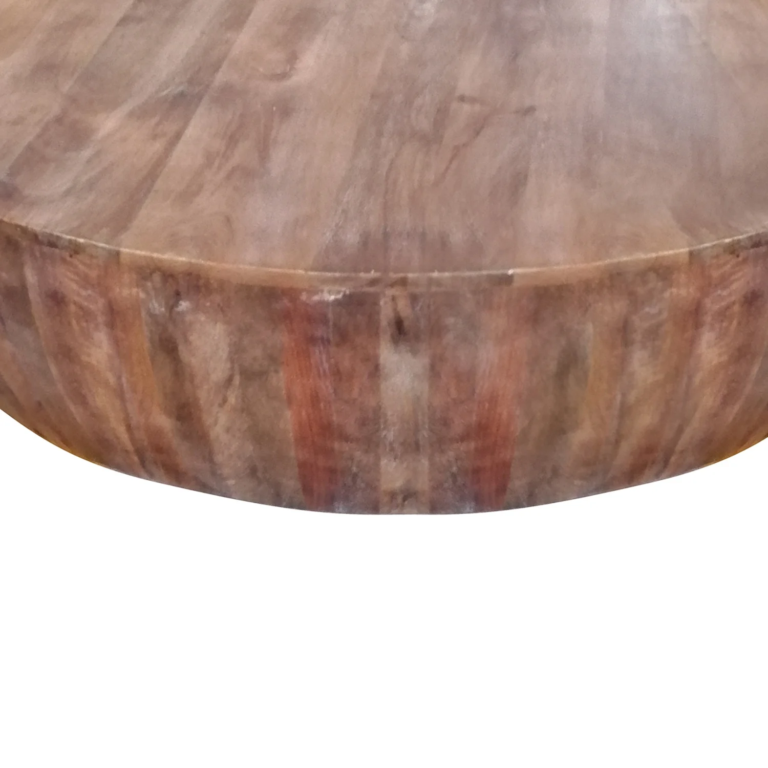 Maykoosh Urban Oasis Handcarved Drum Shape Round Top Mango Wood Distressed Wooden Coffee Table, Brown