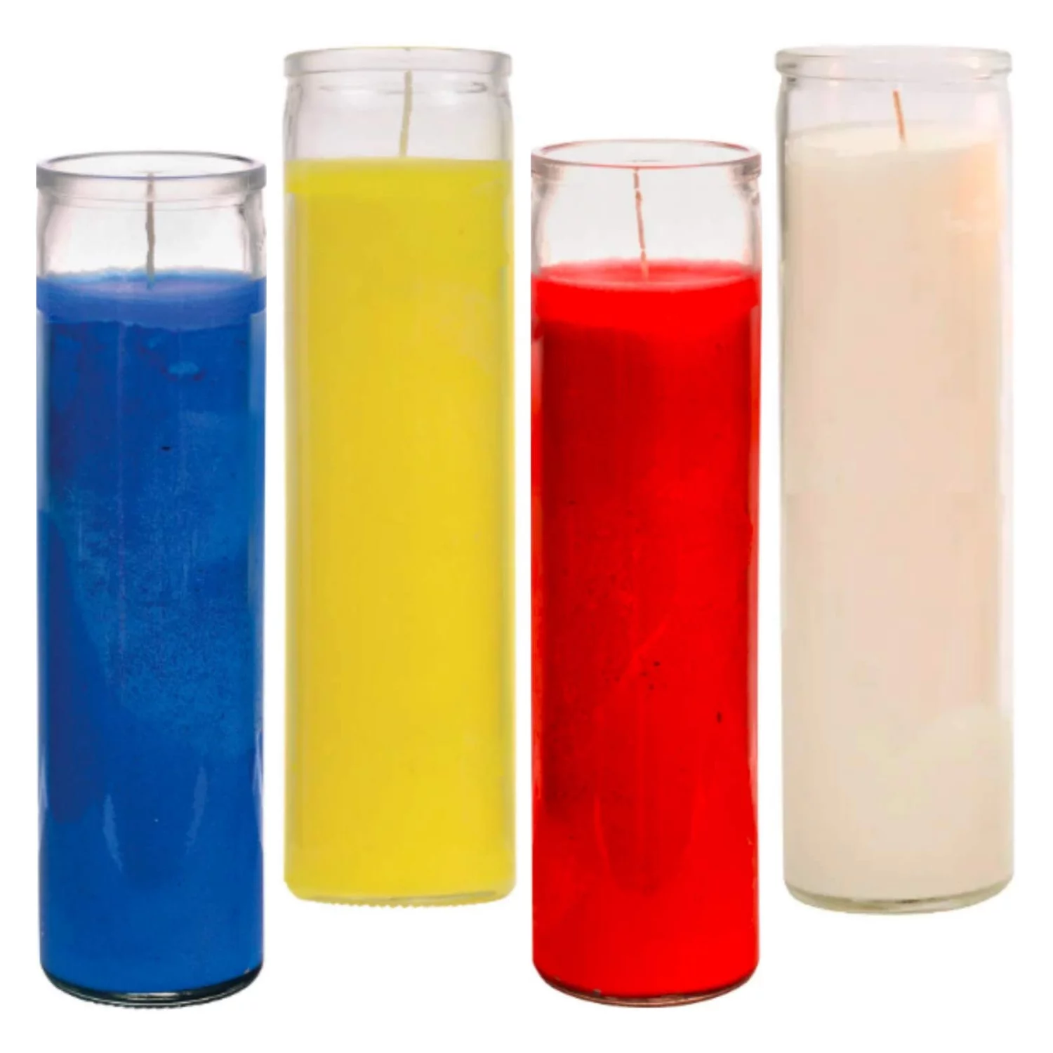 Unscented Candles - Red Yellow Blue White Wax Candle (4 Pack) for Sanctuary, Vigils Blessings and Prayers - Unscented Glass Jars Candle Set - Jar Candles - Bulk Colors Spiritual Religious Church