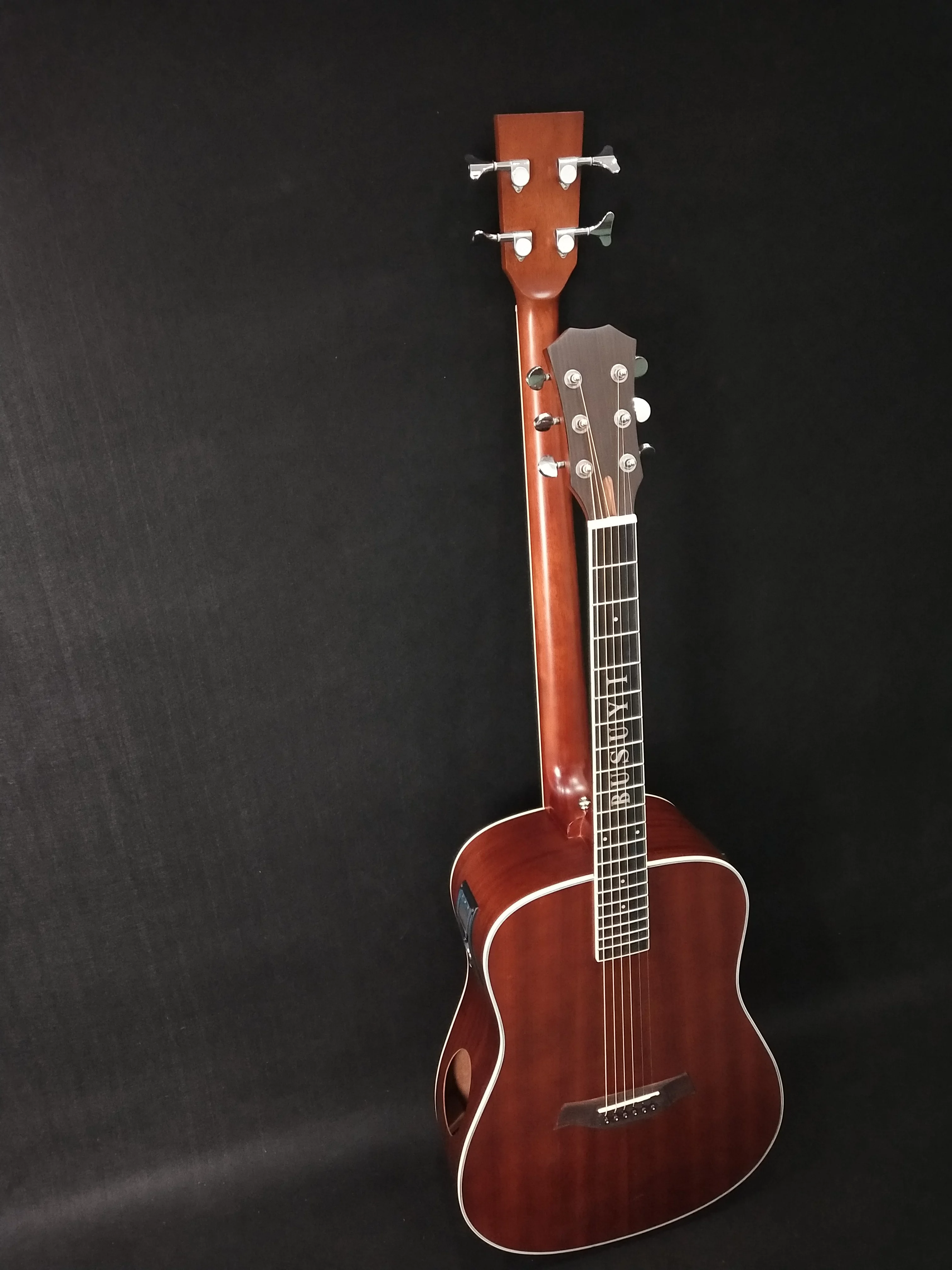 Busuyi Acoustic Electric Guitar 4 String Bass 6 String Lead Acoustic, Travel Acoustic Guitar with Classical Metal Heel 41 inch Bass Guitar, 39inch Acoustic, Double Neck Guitar (Brown)  All Levels