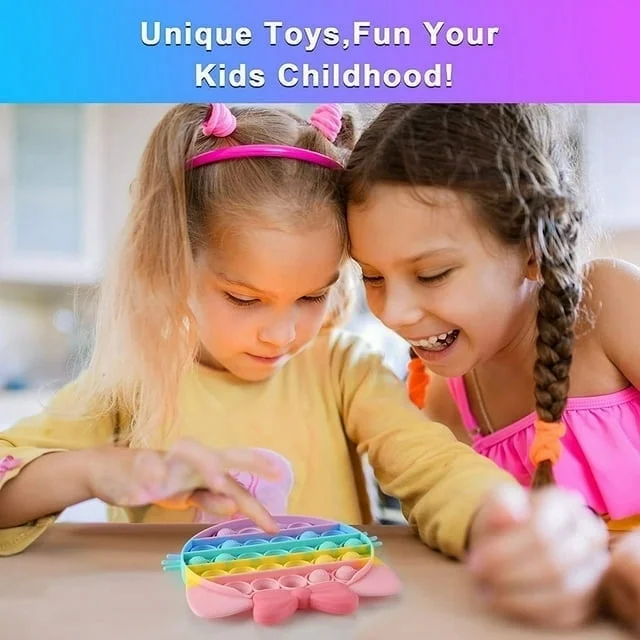 2 Pack Fidget Toys with Popping Sounds Gifts for Girls, Rainbow Unicorn Push Bubble Poppers Game Toy BPA-Free Silicone, Macaron Kitten Sensory Toys Anxiety Reliever