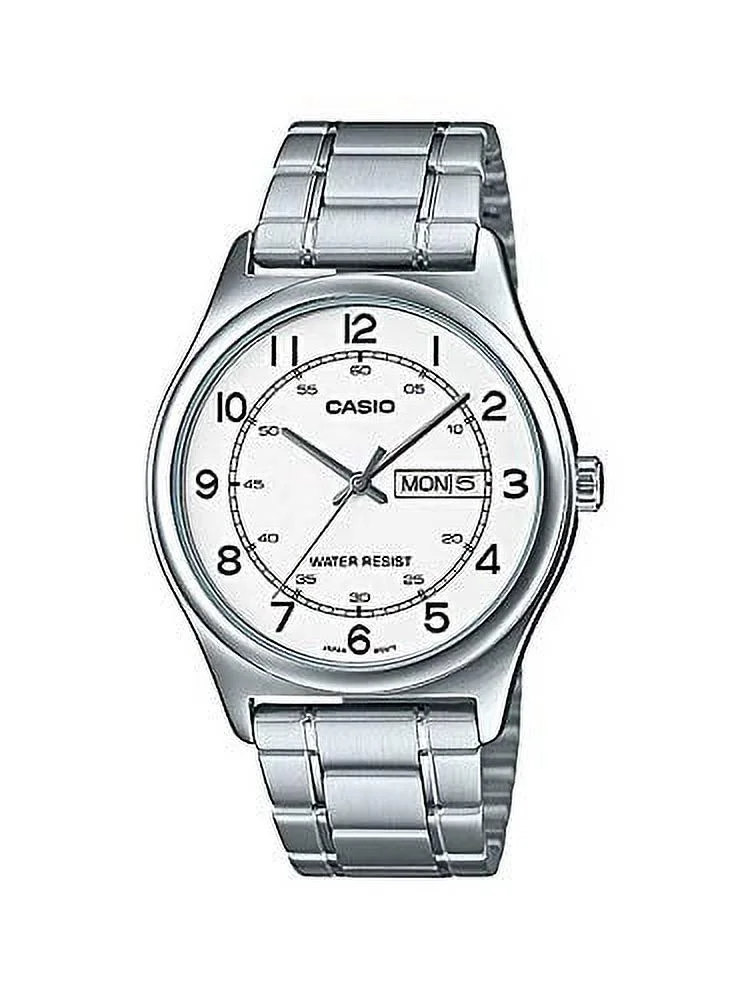 Casio MTP-V006D-7B2 Men's Stainless Steel Easy Reader White Dial Day Date Analog Dress Watch