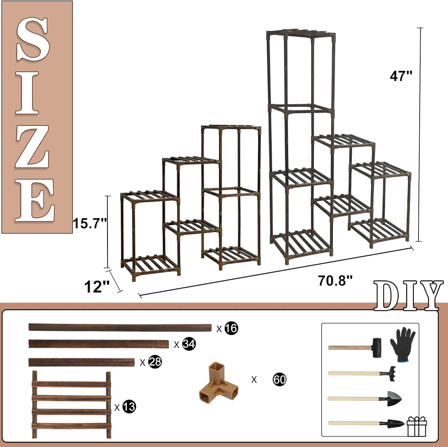 15 Tier Corner Plant Stand Indoor Outdoor for Multiple Plants, Large Tall Plant Shelf Rack Table Holder with Hanging Space Flower Stand for Patio Porch Balcony Garden Boho Decor