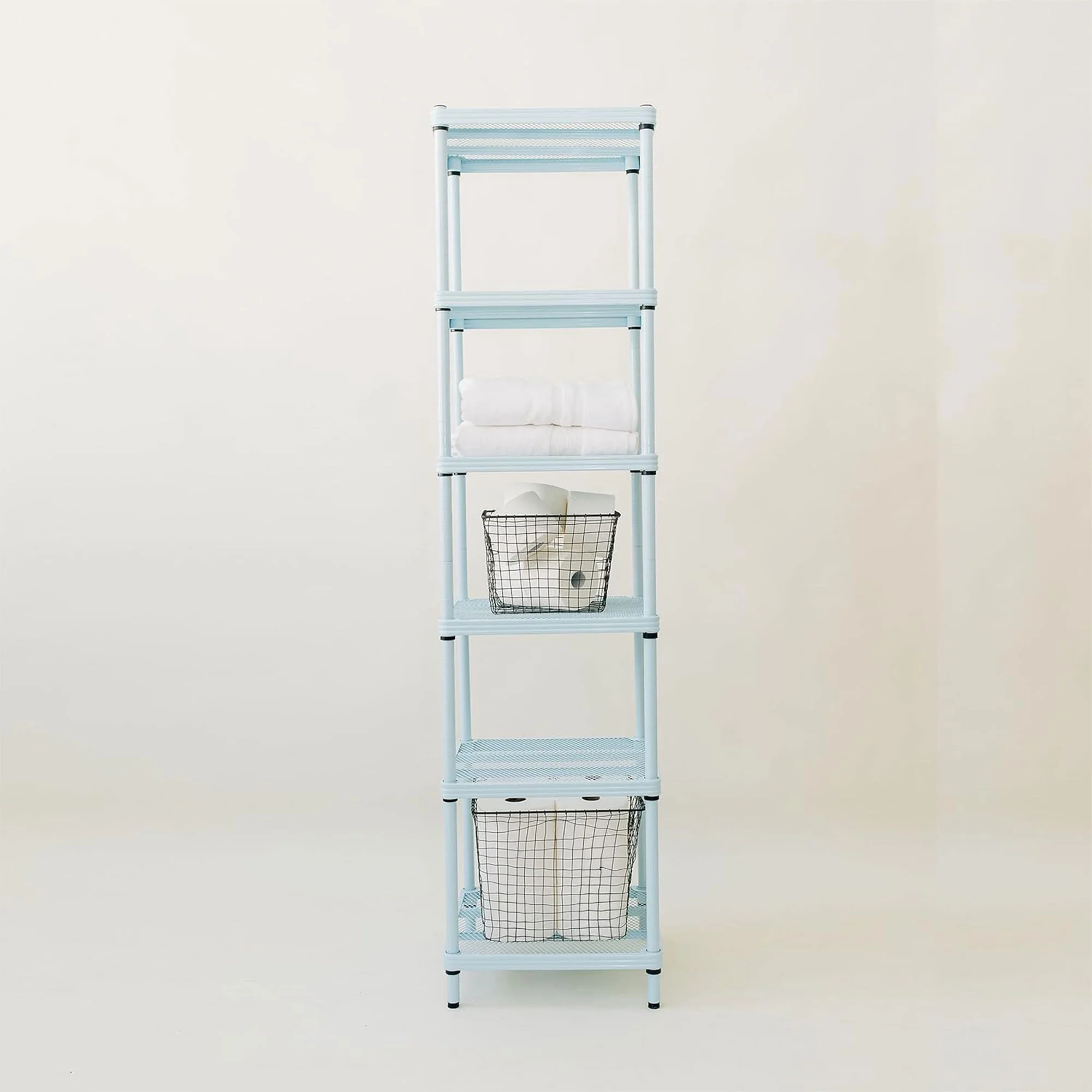 Design Ideas MeshWorks 6 Tier Metal Storage Shelving Unit Tower, Sky Blue